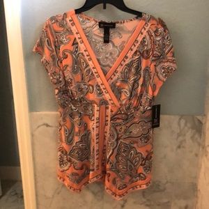 NEW WITH TAGS peach and gray top with crystals